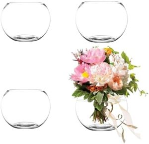 Aquarien und Fischschalen | 4er-Pack klare Blasen-Schüssel-Glasvase, 15 cm runde Fischschüssel-Vase, klare Blasen-Pflanzschale, Terrarium-Fischschüssel für Hochzeiten, Blumen, Büro, Zuhause