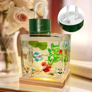 Aquarien und Fischschalen | Kleines Betta-Fischbecken, Fischbecken-Starterset, 0,8 Gallonen, Aquarien-Set mit LED-Beleuchtung, Fischschalen-Zubehör für Schildkröten, Reptilien, Garnelen, Krabben und Insekten als Dekoration.