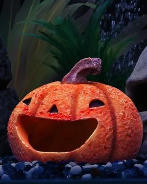 Aquarium Dekoration | Halloween Aquarium Dekoration Harz Kürbis Haus Ornament Halloween Fischtank Kürbis Dekoration für Aquarienlandschaft Reptilienversteck Rückzugsort Laichhöhle für 5-20 Gallonen Fischbehälter