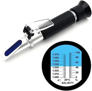 Aquarium-Hydrometer | Salinitäts-Refraktometer für Salzwasser-Aquaristik zur Haltung von Meeresfischen 0-100 Ppt & 1.000-1.070 Salinitäts-Hydrometer Salinitätsprüfer mit automatischer Temperaturkompensation (ATC)