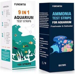 Aquarium-Testkits | 100 Stück 9 in 1 Aquarium-Teststreifen + 100 Stück Ammoniak-Teststreifen für Aquarien und Fischbecken Wasser