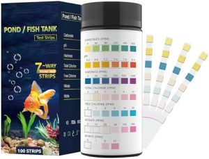 Aquarium-Testkits | 7-in-1 Aquarium-Teststreifen für Süßwasseraquarien – 100 Streifen Schnelles und genaues Aquarium-Wassertest-Kit für Fischbecken/Aquarium/Teich, überwacht pH-Wert, Härte, Chlor, Nitrat, Nitrit und mehr.