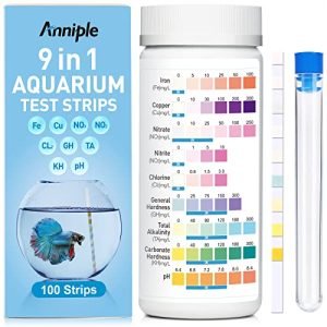 Aquarium-Testkits | 9 in 1 Aquarium Teststreifen – 1 Streifen Aquarium-Wassertestkits für Süßwasser und Salzwasser – Testen von Eisen, Kupfer, Nitrit, Nitrat, pH, GH & KH, Chlor, Gesamte Alkalität