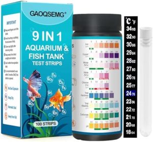 Aquarium-Testkits | 9-in-1 Wassertestkit für Aquarien, 100 Teststreifen für Aquarienwasser, schnelles und genaues Testen von Süßwasser- und Salzwasserfischbecken sowie Teichen auf pH, Härte, Chlor, Nitrit und mehr.