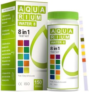 Aquarium-Testkits | Aquarium Ammoniak-Teststreifen 8-in-1 | 100 Streifen | Schnelle & präzise Wasseranalyse für Süßwasser- und Salzwassertanks – Testen Sie pH, Karbonate, Alkalinität, Härte, Chlor, Nitrit usw. (K02-100)