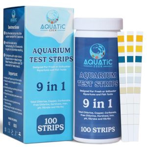 Aquarium-Testkits | Aquarium-Wasserteststreifen – Packung mit 100 | 9-in-1 Fischbecken-Wassertestkit | Süßwasser- und Salzwasser-Aquarium-Testkit | Misst pH, Nitrat, Nitrit, Härte, Chlor und mehr