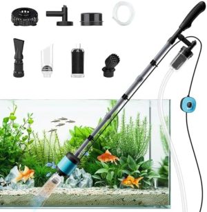 Aquariumreiniger | 12V Schlammsauger für Aquarium, [Verbesserter Frequenzumrichter-Motor] 6 in 1 vielseitige Siphonpumpe für Fischtank, Fischtank-Reinigungsset, elektrischer Aquariumsauger, 729 GPH 3000 L/H Wasserwechselgerät