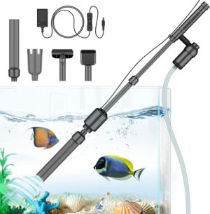 Aquariumreiniger | Elektrischer Aquarien Kiesreiniger Staubsauger, 6 in 1 Multifunktionaler 18W Aquarium Kiesreiniger für Wasserwechsel, Sandwäsche, Wasserfilterzirkulation usw. (Schwarz)