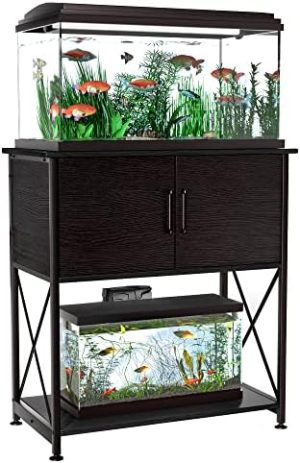 Aquariumständer | 20-29 Gallonen Aquariumständer mit Metallrahmen und Schrankaufbewahrung, für 20 Gallonen Lang-Aquarium, 30,7″ L x 16,5″ B Tischplatte, 150 kg Tragfähigkeit, Schwarz Pg01Ygb