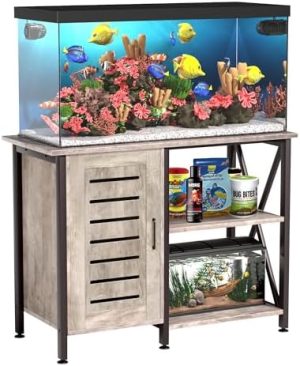 Aquariumständer | 40-50 Gallonen Aquariumständer, Aquariumständer mit Schrank und Zubehöraufbewahrung, stabiler Metallrahmen, 40,55″ L x 18,89″ B Tischplatte, 1000 lbs Tragfähigkeit, Greige Pg02Ygz