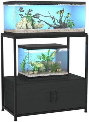 Aquariumständer | Aquarienständer für 2-29 Gallonen Aquarien, robuster Metall-Holz-Aquarienständer mit Schrank und Zubehöraufbewahrung, schwarz