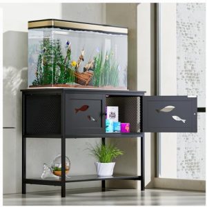 Aquariumständer | Fischtankständer, Aquariumständer, 40-Gallonen-Tankständer, modischer schwarzer Aquariumständer, Fischtankständer mit Schrank (93 cm L x 47 cm B x 80 cm H)