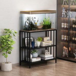 Aquariumständer | Fischtankständer mit Metalleinlagen, 4-Gallonen-Aquariumständer, robuster Schildkröten-Tank, Terrarien-Tank, Züchter-Reptilien-Tankständer für Zuhause und Büro, 93 cm x 47 cm x 75 cm (Schwarz)