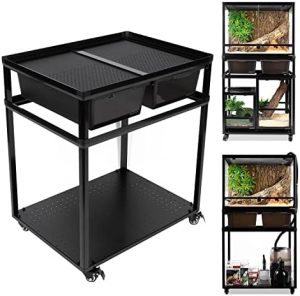 Aquariumständer | Reptilien-Tankständer Terrarium Schrank mit Zuchtboxen für 24″ B x 18″ T Reptilien-Aquarium Terrarium, stapelbares Zuchtregal mit Rollen