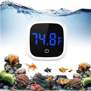 Aquariumthermometer | Digitales Aquariumthermometer, Aufklebbare LED-Fischbecken-Thermometer, Mini-Aquariumthermometer mit 0,18°F Genauigkeit, Touch-Taste, Batterie, für Fische, Reptilien, Axolotl, Salzwasser/Süßwasser.