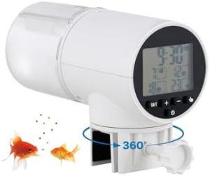 Automatische Futterspender | Automatische Fischfütterungsmaschine, geeignet für Aquarium oder Fischtank, Wochenend- und Feiertagsanzeige, batteriebetriebene, feuchtigkeitsgeschützte Futterverteilung für Goldfische und Schildkröten, 2 ml große Kapazität.