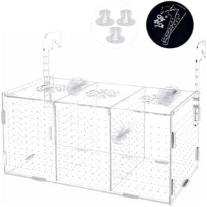 Zuchtbecken | Fischzuchtbox, Acryl-Fischisolationsbox, Fischseparator für Aquarium, Aquarium-Inkubator mit Saugnäpfen für neugeborene Brütlinge, Garnelen, Guppys, Clownfische und aggressive Fische (29,2 cm x 15,2 cm x 15,2 cm)