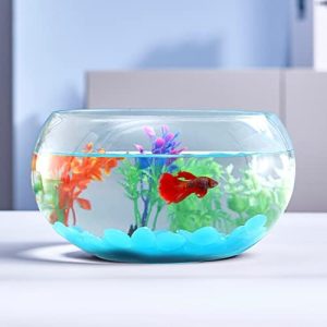 Aquarien und Fischschalen | 1 Gallone Glasfischschüssel mit Dekoration, einschließlich fluoreszierender Steine und bunter Plastikbäume, hochwertiges weißes Glas für klare Sicht, kleine Fischschüssel/Aquarium für Betta/Goldfische, schöne Wohnkultur