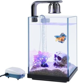 Aquarien und Fischschalen | 1,5-Gallonen Mini-Glas-Aquarium Fischtank: 23 cm hohes kleines Aquarium-Set mit Filtersystem/LED-Licht/Dekoration, Betta-Fischschüssel/Goldfisch-Tank/Garnelen-Tank