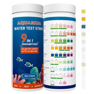 Aquarium-Testkits | 9In1 Aquarium-Teststreifen – 1 Streifen Aquarium-Wassertest-Kit für Süßwasser, Fischtank, Aquarienwasser – Präziser & schneller Test von Karbonat, pH-Wert, Härte, Kupfer, Eisen, Gesamtchlor, freiem Chlor, Nitrat, Nitrit